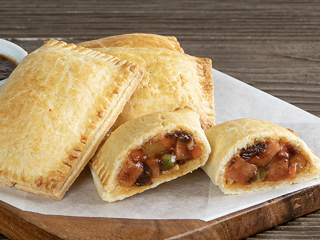 spam turnovers with raisin and tomato puree